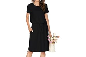 SIMIER FARIRY Womens Summer Hide Belly Knee Length Travel Dress Pocket 2025 Spring Short Sleeve Midi Work Casual Teacher Outfits