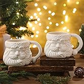 Teenyyou 2 Pcs Santa Claus Mugs 16 oz Ceramic Christmas Coffee Cups 3D White Holiday Gift Mug Santa Face Cups for Cocoa Milk Tea Latte Christmas Drinkware for Couples Vintage Festive Holiday Decor