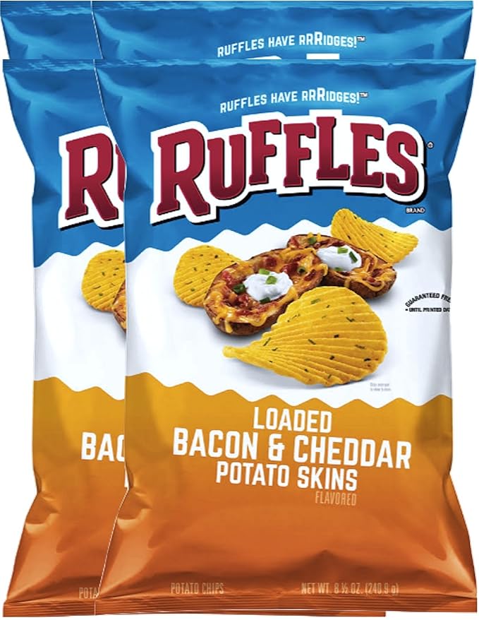 Ruffles Loaded Bacon Cheddar Potato Skins Snack Care Package For College Military Sports 8 5 Oz Bag 4 Osmearmallele