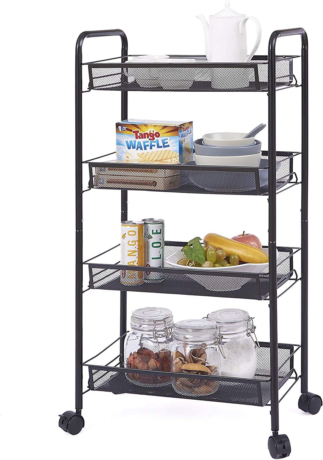 Rolling Metal Trolley Cart Mobile Utility Carts with 4 Steel Wire