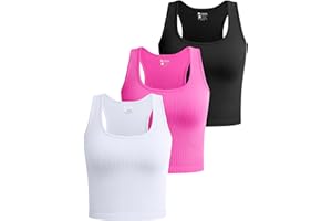 OQQ Women's 3 Piece Crop Tank Tops Ribbed Seamless Workout Sleeveless Shirts Racerback Crop Tops