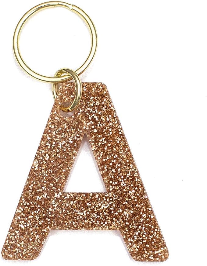 Letter Keychain Accessories for Women and Girls, Gold Glitter Initial