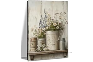 Vertical Rustic Farmhouse Floral Canvas Wall Art Neutral Wildflower Picture Prints for Kitchen Living Room Decor(FLOW-1,12"x1