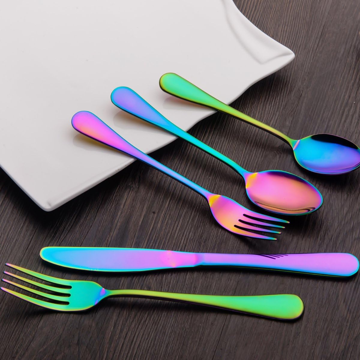 Berglander Flatware Set 20 Piece, Stainless Steel With Titanium Colorful Plated, Multicolor Flatware Set, Silverware, Rainbow Color Cutlery Set Service For 4: Kitchen & Dining