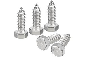 uxcell Hex Head Lag Screws Bolts, 5pcs 1/2" x 1-1/2" 304 Stainless Steel Partial Thread Wood Screws