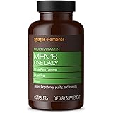 Amazon Elements Men’s One Daily Multivitamin, 62% Whole Food Cultured, Vegan, 65 Tablets, 2 month supply (Packaging may vary)