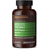 Amazon Elements Men's One Daily Multivitamin, 62% Whole Food Cultured, Vegan, 21 Vitamins and Minerals, 65 Tablets, 2 Month Supply (Packaging may vary)
