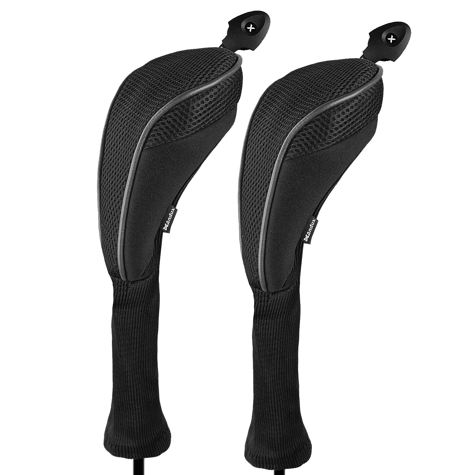 Andux Long Neck Golf Hybrid Club Head Covers with Dial No. Tag CTMT-01 (Black/Black,2pcs)
