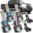 AWALITED Fits for 2015-2023 Ford F150 High Low Beam Fog Lights Bulbs Combo Pack, 6000K White Plug-and-Play Super Bright Lights Bulbs, Pack of 6