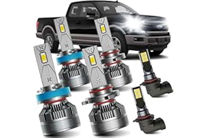 AWALITED Fits for 2015-2023 Ford F150 High Low Beam Fog Lights Bulbs Combo Pack, 6000K White Plug-and-Play Super Bright Lights Bulbs, Pack of 6