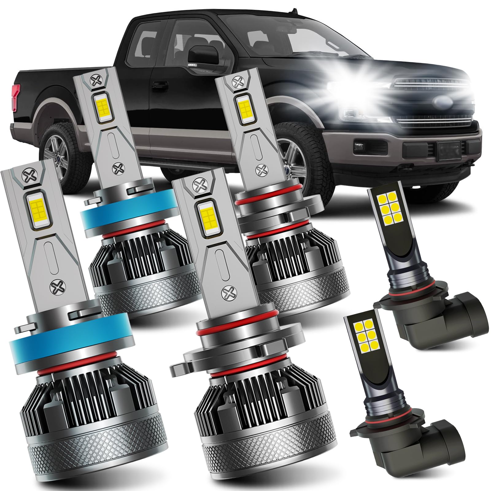 Photo 1 of AWALITED Fits for 2015-2023 Ford F150 High Low Beam Fog Lights Bulbs Combo Pack, 6000K White Plug-and-Play Super Bright Lights Bulbs, Pack of 6