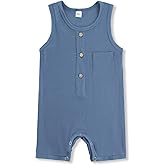 ACESTAR Toddler Baby Boy Girls Summer Tank Romper Ribbed Sleeveless Coverall Jumpsuit Solid Cotton One Piece Outfits 6-24M