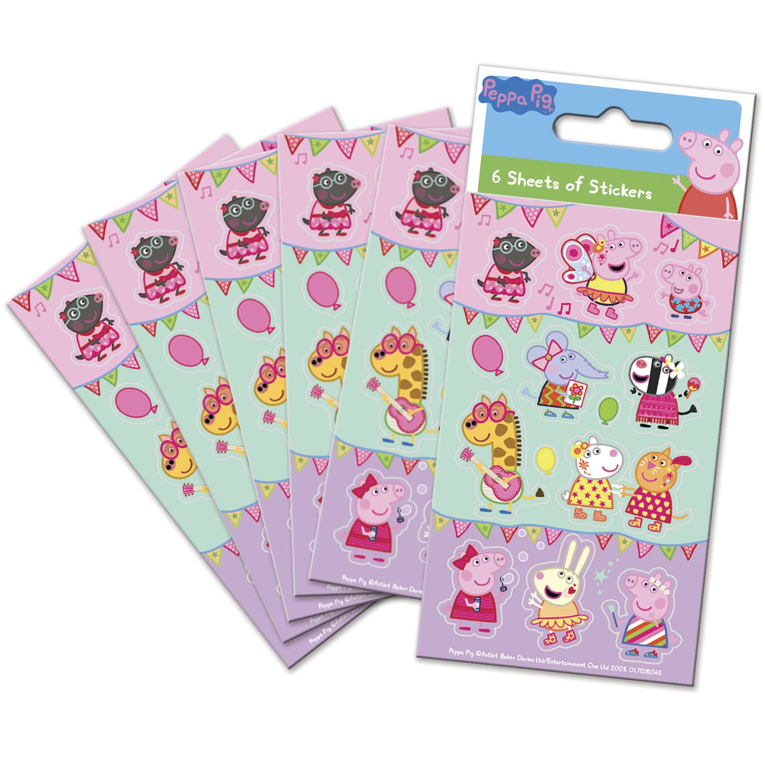 Paper Projects 01.70.15.045 Peppa Pig Festival of Fun Party Bag Stickers (Six Sheets), Multicoloured, 12.5cm x 7.5cm