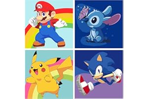 GXHDZ Paint by Numbers for Kids Ages 4-8-12, 4 Pack Kids' Paint by Number Kits, DIY Paint by Numbers for Kids Beginners, Color by Numbers on Canvas, No Frame