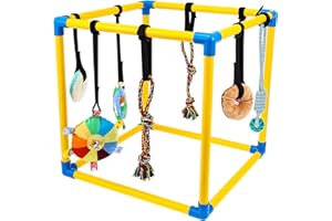 Puppy Play Gym with 8 Hanging Interactive Dog Toys,19.7x19.7x19.7 Indoor Jungle Gym Playground for Small Dogs,Removable PVC F