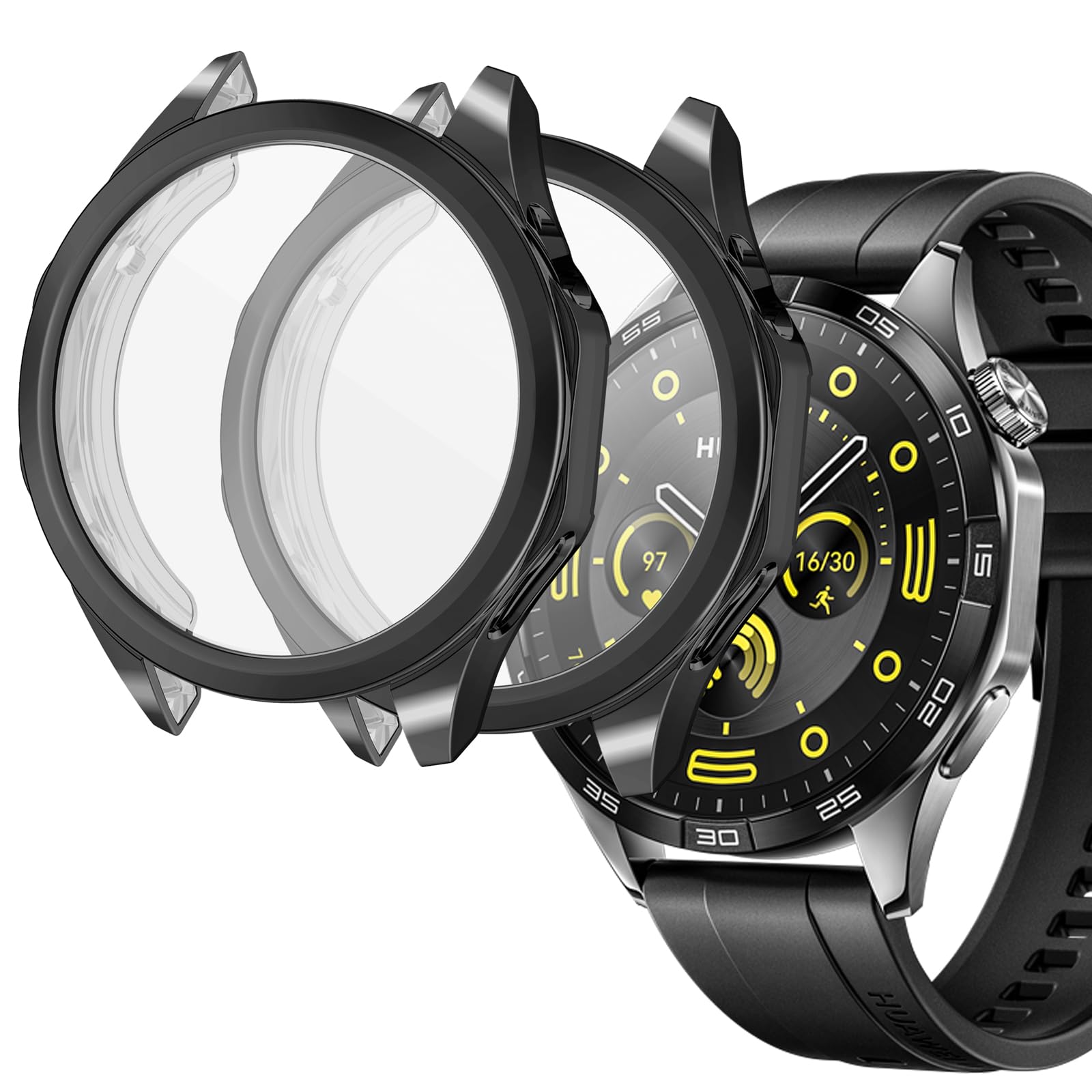 sciuU Protective Case compatible with Huawei Watch GT 4 46mm, [2 Pack] All-around Flexible TPU Case with Screen Protector, Soft Frame Shock Resistant Cover fit GT4 Smartwatch - Black + Black