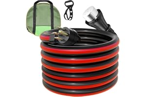 RVPLAN 25 FT 50 Amp RV Extension Cord Outdoor Waterproof,14-50P to SS2-50R Heavy Duty STW Generator Extension Cord for RV Camper & Generator to House,with Locking Connector & Cord Organizer,Black-Red