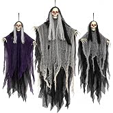 Halloween Decorations Outdoor, 3 Pack Glowing Eyes Hanging Skeleton Ghosts | Scary Hanging Ghosts, Indoor Scary Party Decorations, Haunted House Decor, Halloween Grim Reaper Skeleton for Yard,Porch,Tree