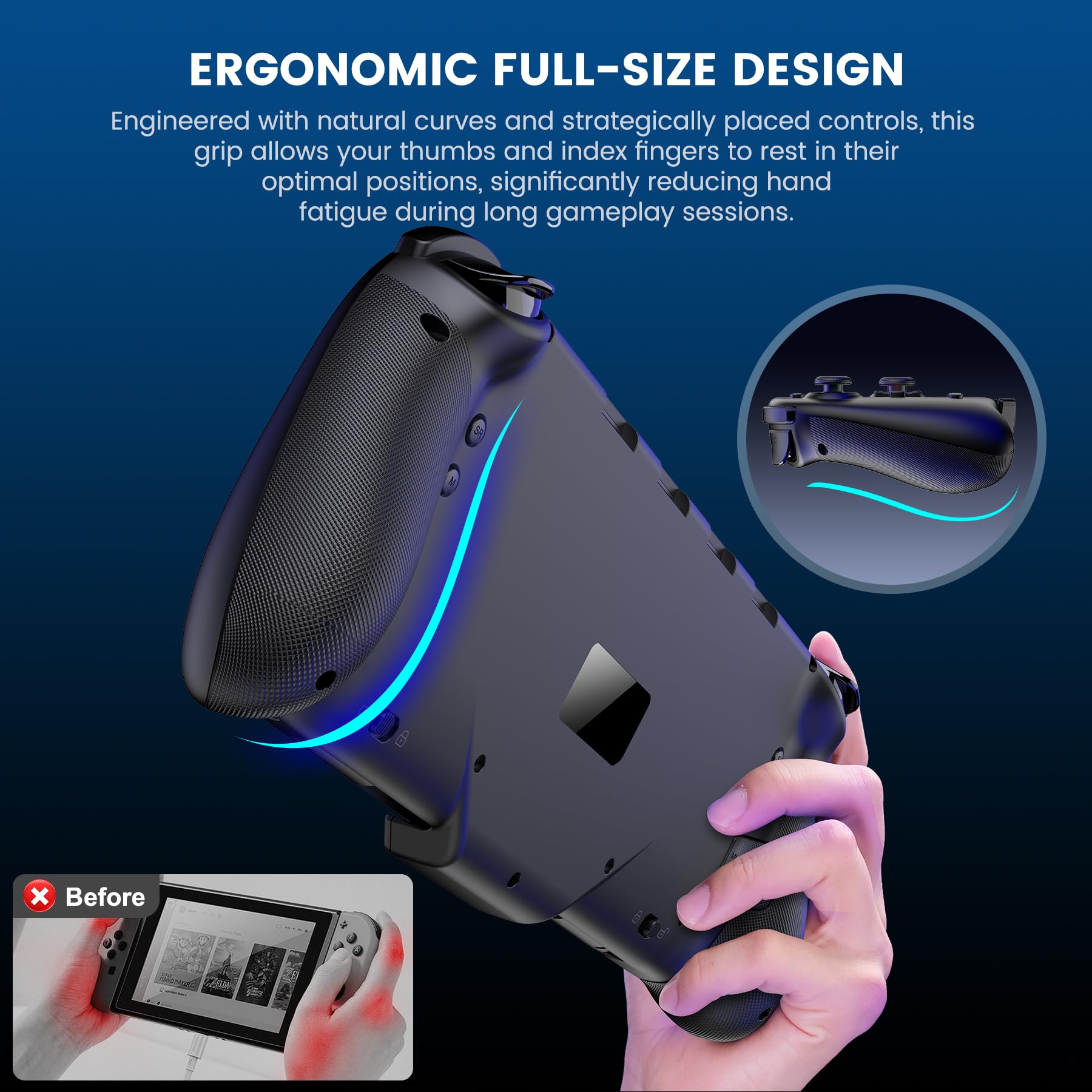 BEBONCOOL GAMING Switch Controller für Nintendo Switch 2, Bluetooth Remote für Handheld-Modus mit 1000mAh, Programmierbare, 6-Achsen-Gyro, Vibration, Turbo Großer Griff Switch 2 Controller 7