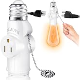 Light Socket to Plug Adapter, Convert E26/E27 Light Bulb Socket to Outlet | Double Sides Support 3/2 Prong, Pull Chain for Light Control, Heat-Resistant Materials, No Tools Required, Quick Installation