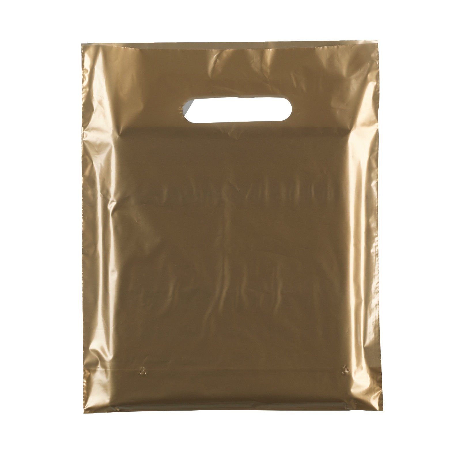100x Plain Gold 10"X12"(25.4cm x 30.48cm) Plastic Carrier Bags - Modern Printed Strong Gift Shopping Bags