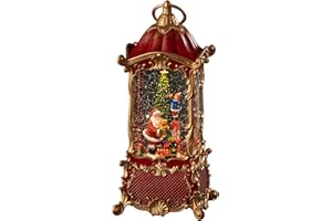 WEIJIPLIE Christmas Snow Globe Lantern with Santa Claus – Vintage 8 Songs Musical Box, Automatic Snowfall, Led Light, USB or Battery Powered,for Christmas Festival Home Fall Decoration Gifts, Red