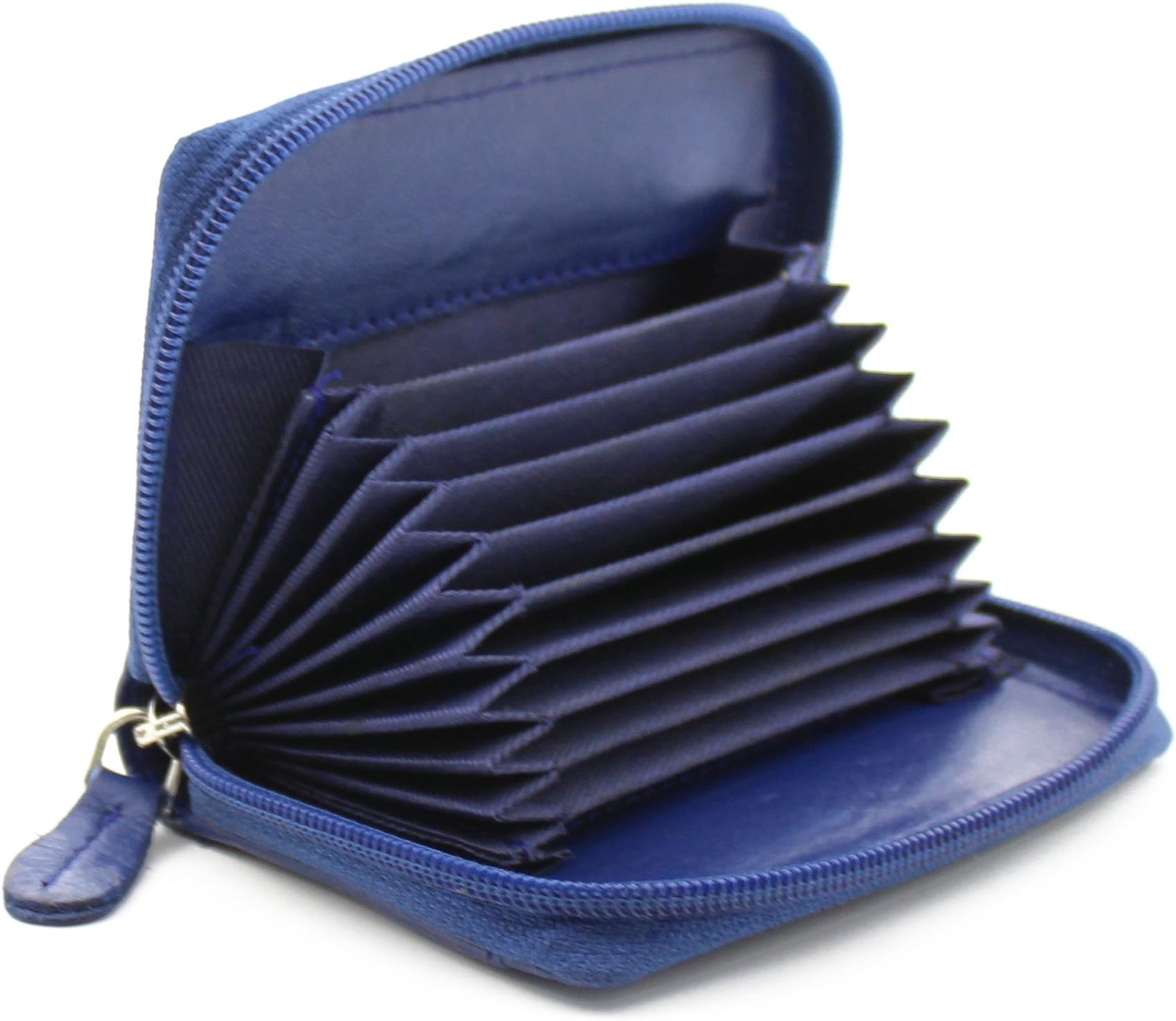 STARHIDEWomens RFID Small Leather Fan Concertina Palm Credit Card Holder 1234 (Blue)