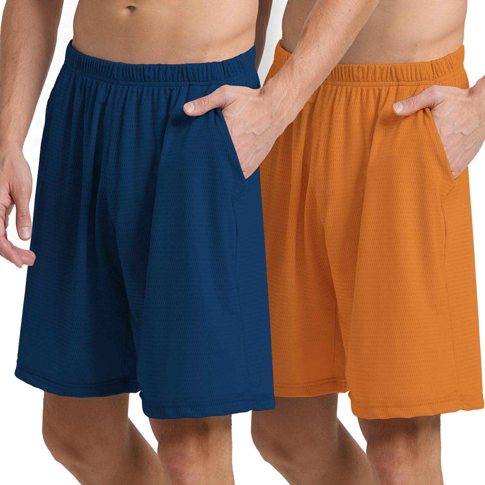 Photo 1 of ** 1 PACK ** Aroveea Mens Athletic Running Shorts 2 Pack Quick Dry with Pocket Gym Workout Shorts for Men Mesh Swim Trunks Board Pajama Orange/Navy Blue XL