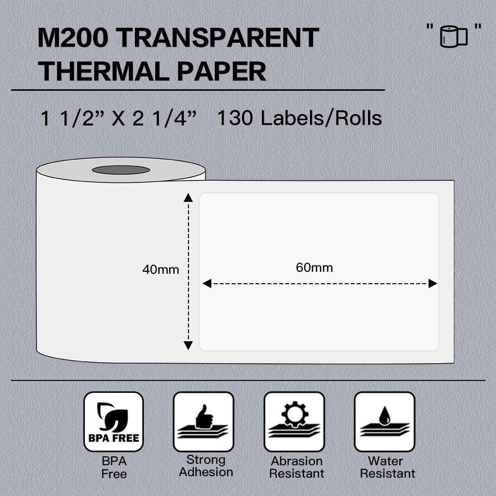 Phomemo M110 Transparent Label,1.57"x1.18"(40×60mm) Thermal Multifunctional Transparent Label,Compatible with M110 M220 M221 M120 M150 M250 M260 M108 M100 M102 M200 Label Printer,130 Labels/roll - Image 3