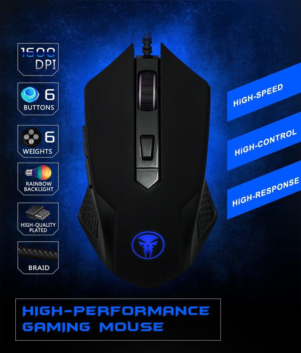 GT Gaming Mouse Wired [Breathing Light] Ergonomic Game USB Computer Mice RGB Gamer Desktop Laptop PC Gaming Mouse, 7 Buttons for Windows 7/8/10/XP Vista Linux, Black: Electronics