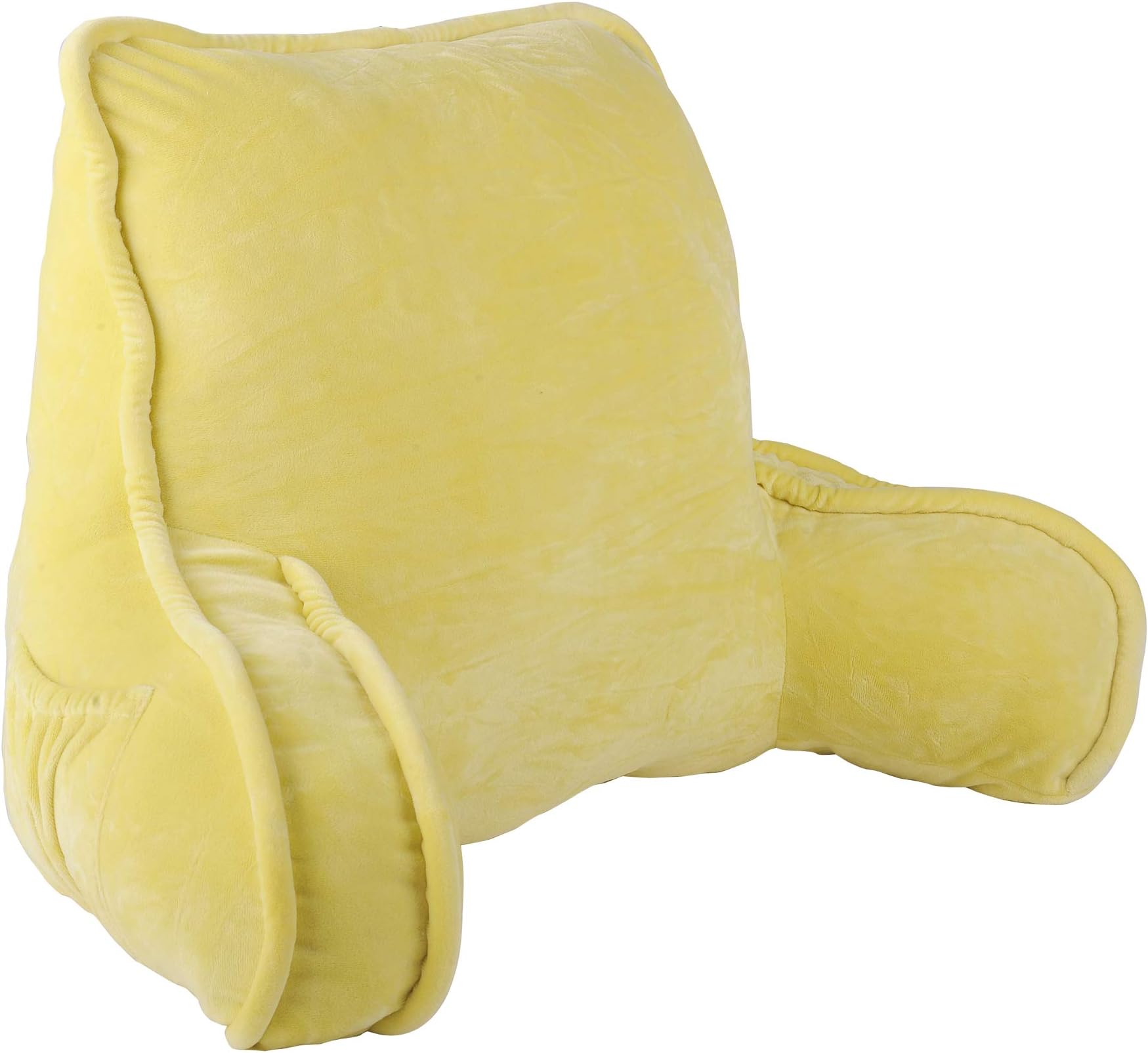 Home Soft Things Super Soft DO IT Yourself Bedrest Reading Pillow Cover and Filling, Need Assembly, Lounger Backrest Pillow for Sitting in Bed with Arms Pockets, 20" x 18" x 17", Butter Cup