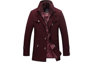 chouyatou Men's Gentle Layered Collar Single Breasted Quilted Lined Wool Blend Pea Coats