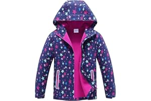 MGEOY Boys Girls Rain Jacket Lightweight Waterproof Hooded Fleece Lined Raincoat Windbreakers for Kids