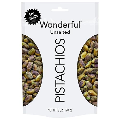 Wonderful Pistachios No Shells, Unsalted Nuts, 6 Ounce Resealable Bag, Protein Snacks, Gluten Free, Healthy Snack