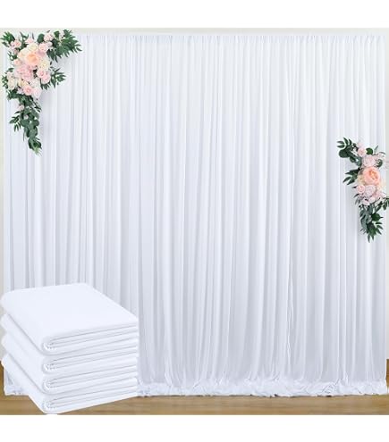 Lot De 2 Rideaux De Fond Blancs 3x3 M - Polyester Infroissable, Lavable - Pour Décoration Mariage, Fête, Photo