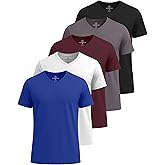 Real Essentials 5 Pack: Men's Breeze Tech V-Neck Dry Fit T-Shirts Moisture Wicking Athletic Workout & Gym Shirts (Big &Tall)