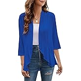 Yekaty Women Cardigan 3/4 Sleeves Open Front Lightweight Cardigan Draped Ruffles Knit Cardigan
