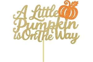 ANFEST A Little Pumpkin is On the Way Glitter Baby Shower Cake Topper for Party Decoration, Golden Orange Color Fall Themed Thanksgiving Bunting Gender Reveal Celebrations Banner