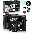 ToAuite 4K Digital Camera for Photography, 64MP Autofocus Vlogging Camera for YouTube with Selfie Lens, Compact Travel Video Camera with Flash, 16X Zoom, Anti-Shake, 32GB Card, 2 Batteries(Black)