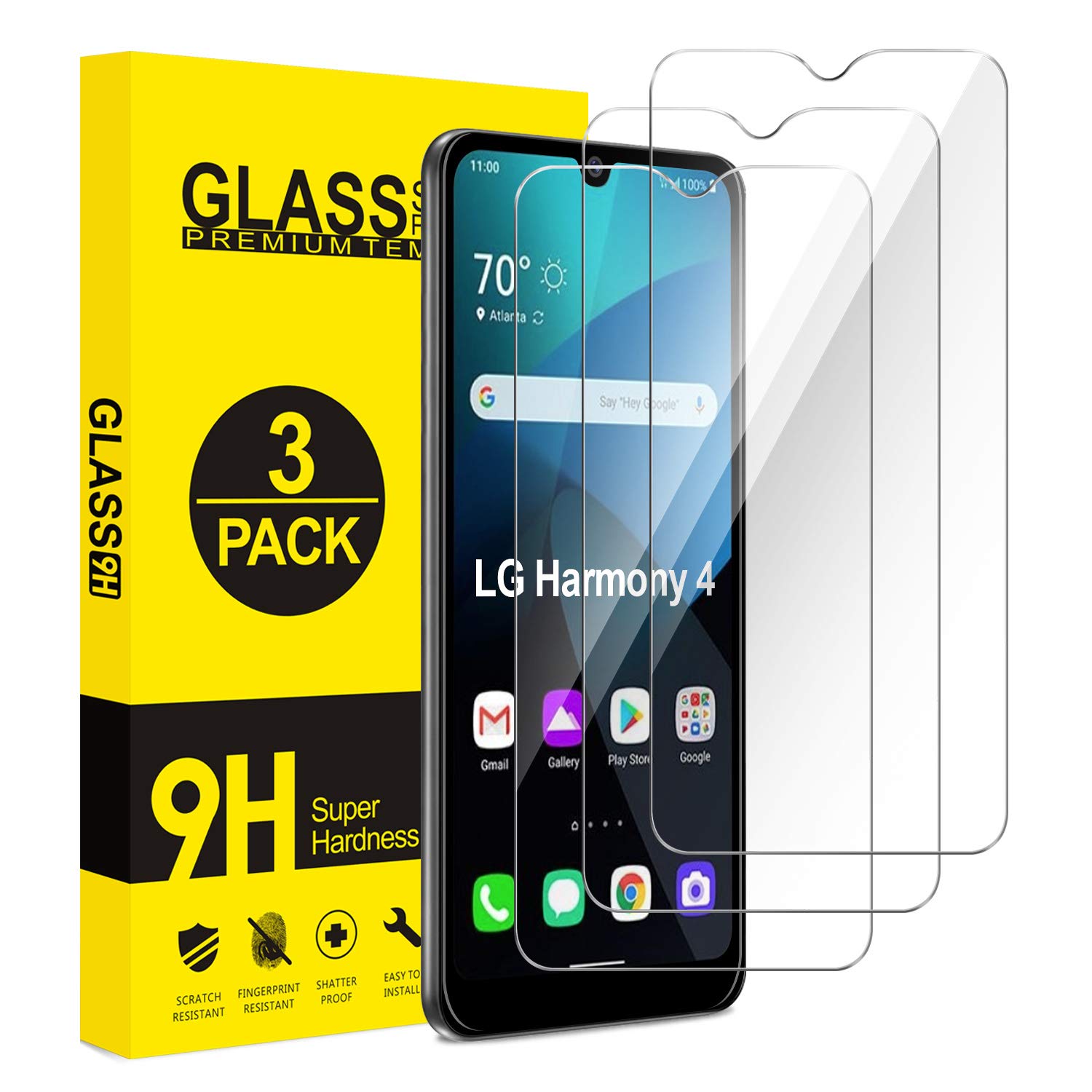 ivencase [3-Pack] Screen Protector for LG Harmony 4,[9H Hardness] HD Transparent Scratch-Resistant [Bubble Free] Anti-Fingerprints ClearTempered Glass