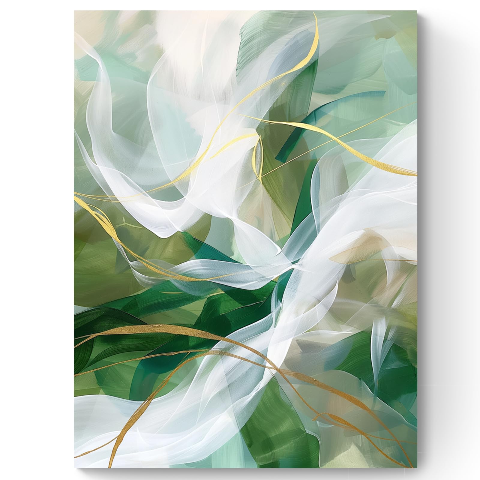 artnft abstract wall art painting, green and gold wall decor home decor, white canvas wall art for l
