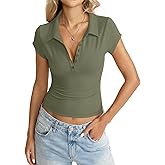 Eachyes Womens Polo Shirts Deep V Neck Cap Sleeve Tops Collared Sexy Summer Tee Button Down Business Casual Clothes 2026