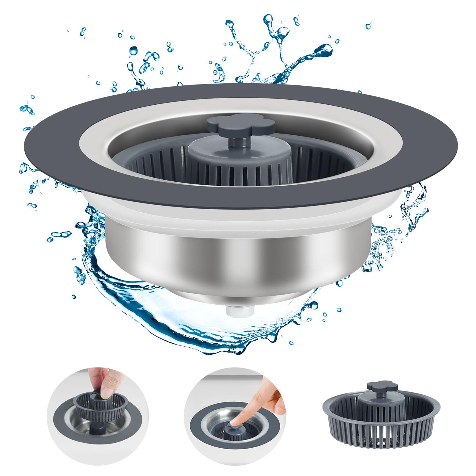 Photo 1 of Sink Bounce Core Drain Strainer - Ounic Upgraded 3-in-1 Kitchen Sink Drain Strainer, 304 Stainless Steel Sink Stopper with Strainer Basket for US Standard 3-1/2 Inch Kitchen Drain