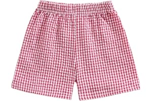 NIBBCOA Kids Toddler Boys Girls Gingham/Seersucker Shorts Elastic Waist Plaid/Striped Elastic Waist Shorts Pants Bottoms
