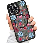 AIGOMARA Magnetic Case for iPhone 16 Pro Max [Compatible with MagSafe] Cute Pink Blue Flower Floral Pattern Soft TPU Bumper Hard PC Back Anti-Fall Shockproof Protective Slim Cover for Women Girls
