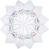 Selected Hanky Women's Cotton Handkerchiefs Flower Embroidered with Lace, Ladies Hankies 12 Pcs - Assorted