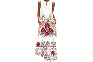 APIVOE Summer Dresses for Women 2024 Boho Floral Maxi Dresses Casual Sleeveless Flowy Beach Long Dress Vacation with Pockets