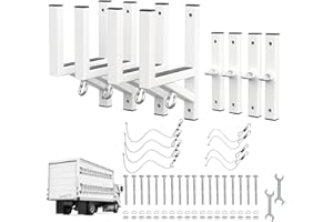 VLAENG Cargo Trailer Ladder Rack-400lb Load-Carry 2-4 Ladders-Adjustable Aluminum Side Mount RV Ladder Rack-Rubber Pads/Bungee Cords/Hooks for Open/Enclosed Trailer/Garage/Shed Exterior/Interior Wall