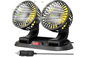 MICLSRS 12Volts Dual-Head Car Fan, 360 Degrees Rotatable Cigarette Lighter Powered, 12V Dashboard Fan for Car Vehicle SUV RV