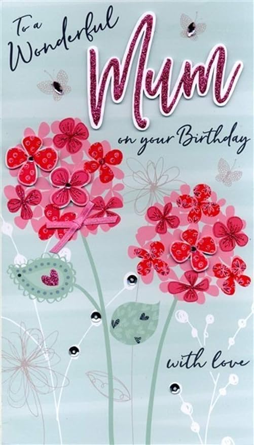 Biglietto Di Auguri Di Compleanno Per La Mamma Grande 17 X 30 Cm Con Fiori Glitterati Per Una Meravigliosa Mamma Sul Tuo Compleanno Con Amore Amazon It Cancelleria E Prodotti Per Ufficio